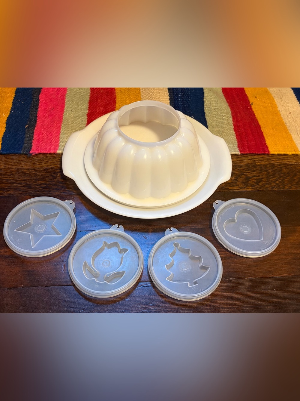 Vintage Tupperware Jel-N-Serve Jello Mold 617-2, Serving Tray & 4 Lids